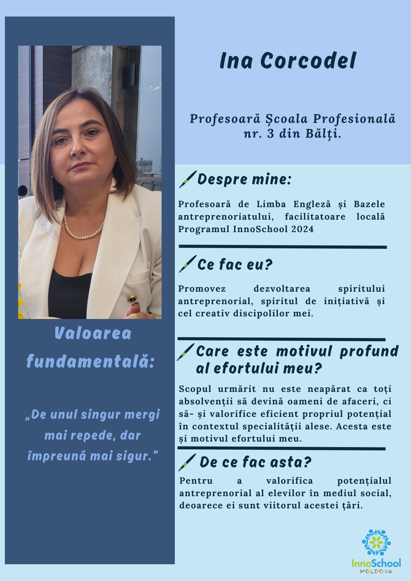 Ina Corcodel - Facilitatoare InnoSchool Moldova 2024