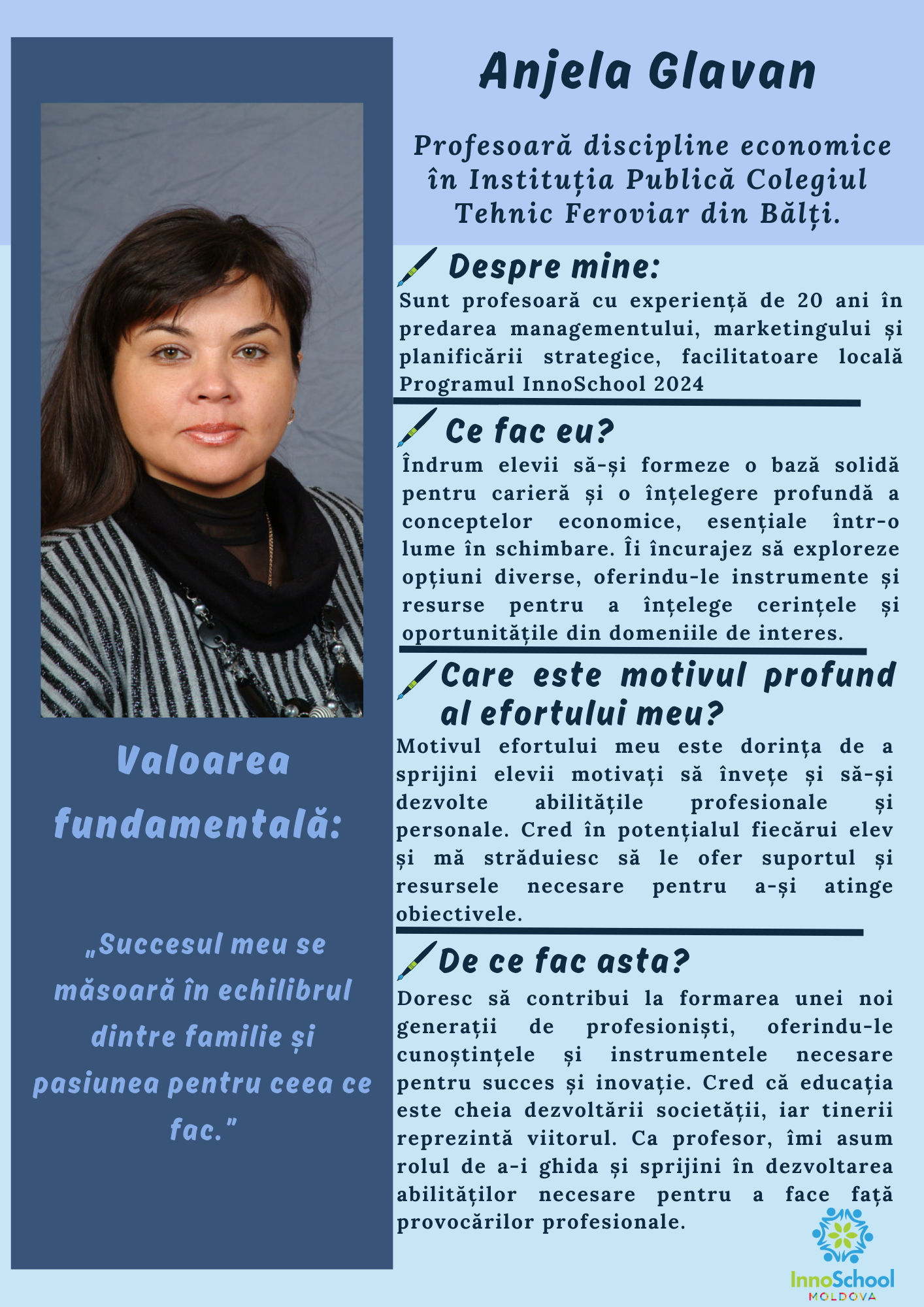 Anjela Glavan - Facilitatoare InnoSchool Moldova 2024